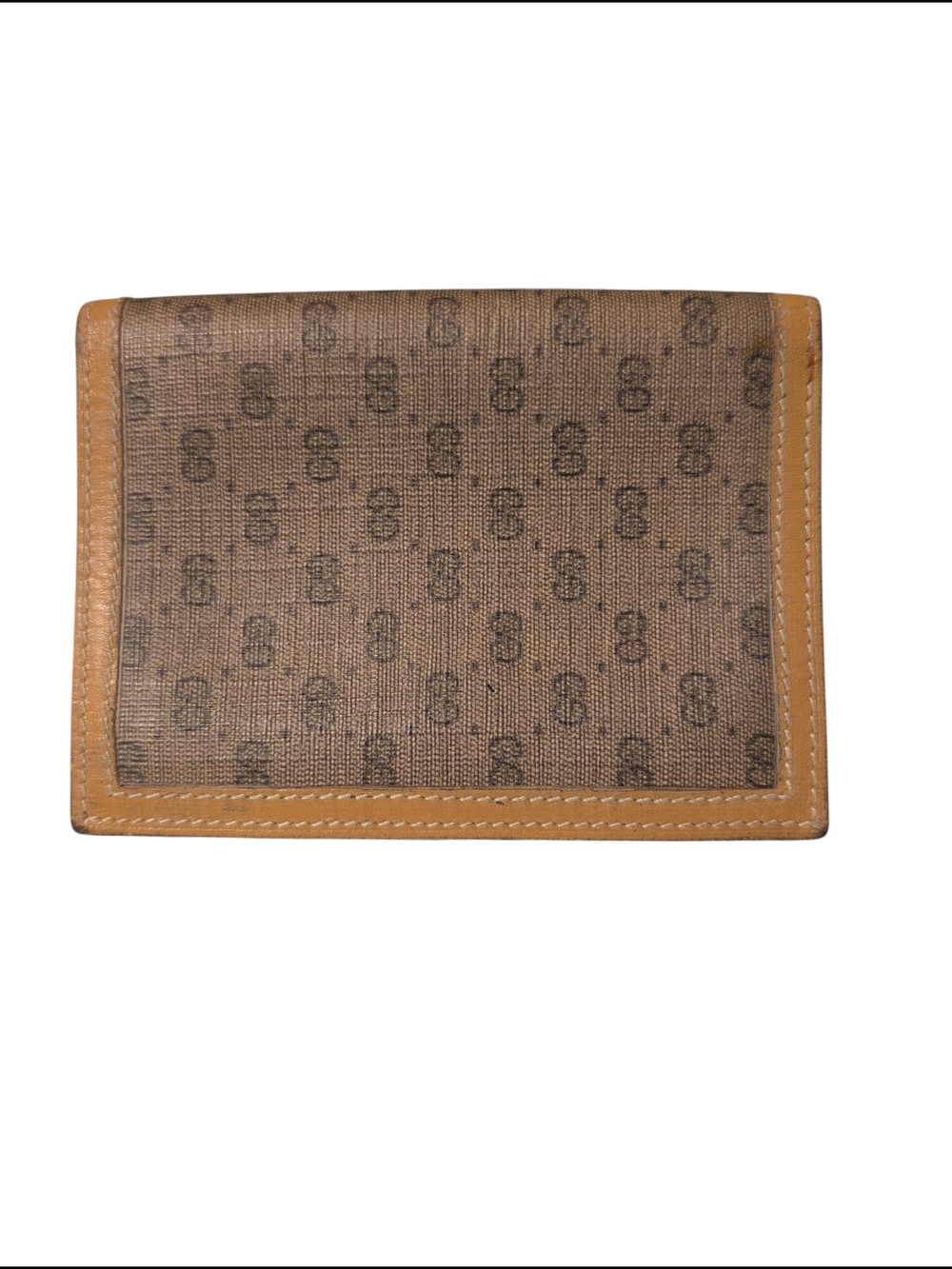 Vintage Gucci 80s Fold Card Holder License Monogram Leather Trim Preloved - Picture 2 of 16